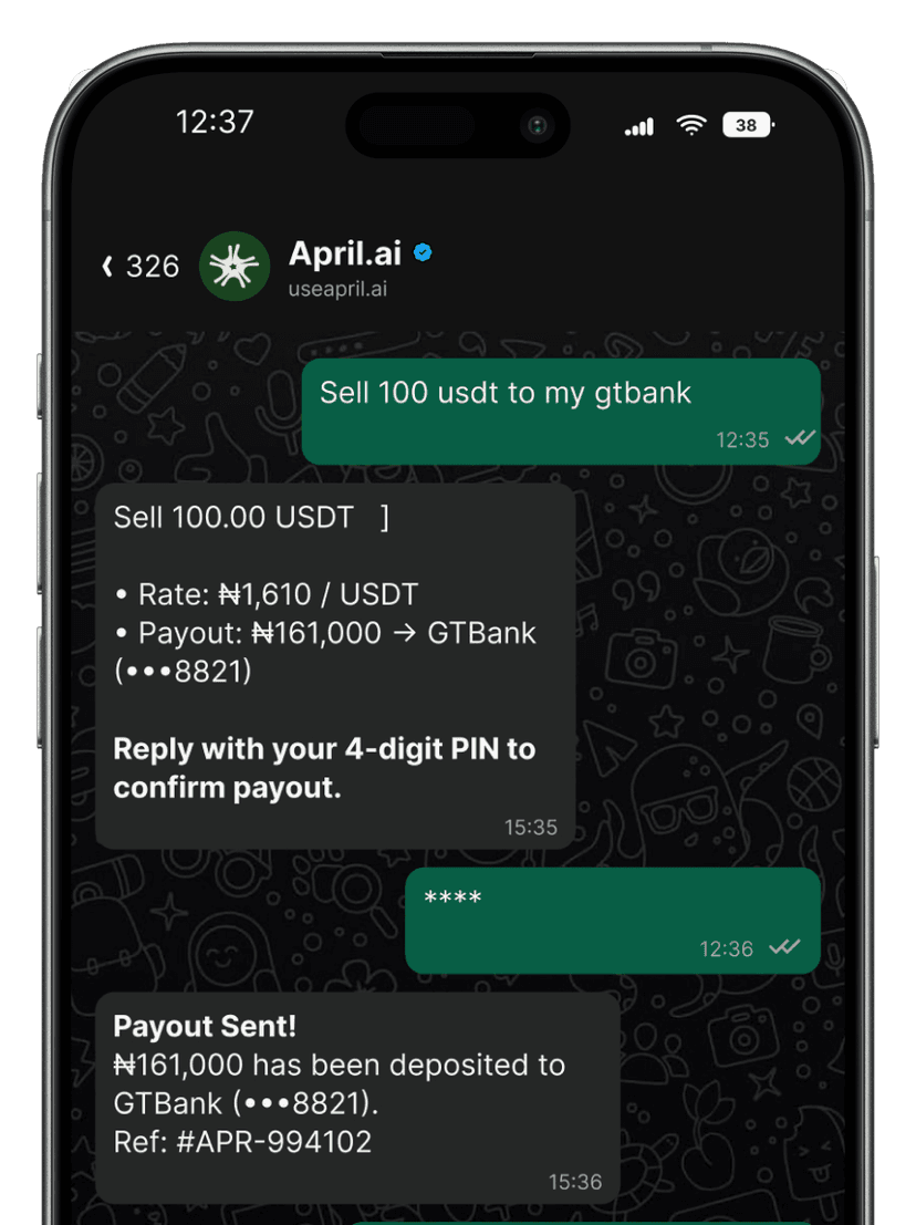 Sell crypto and have it in your bank account within seconds.